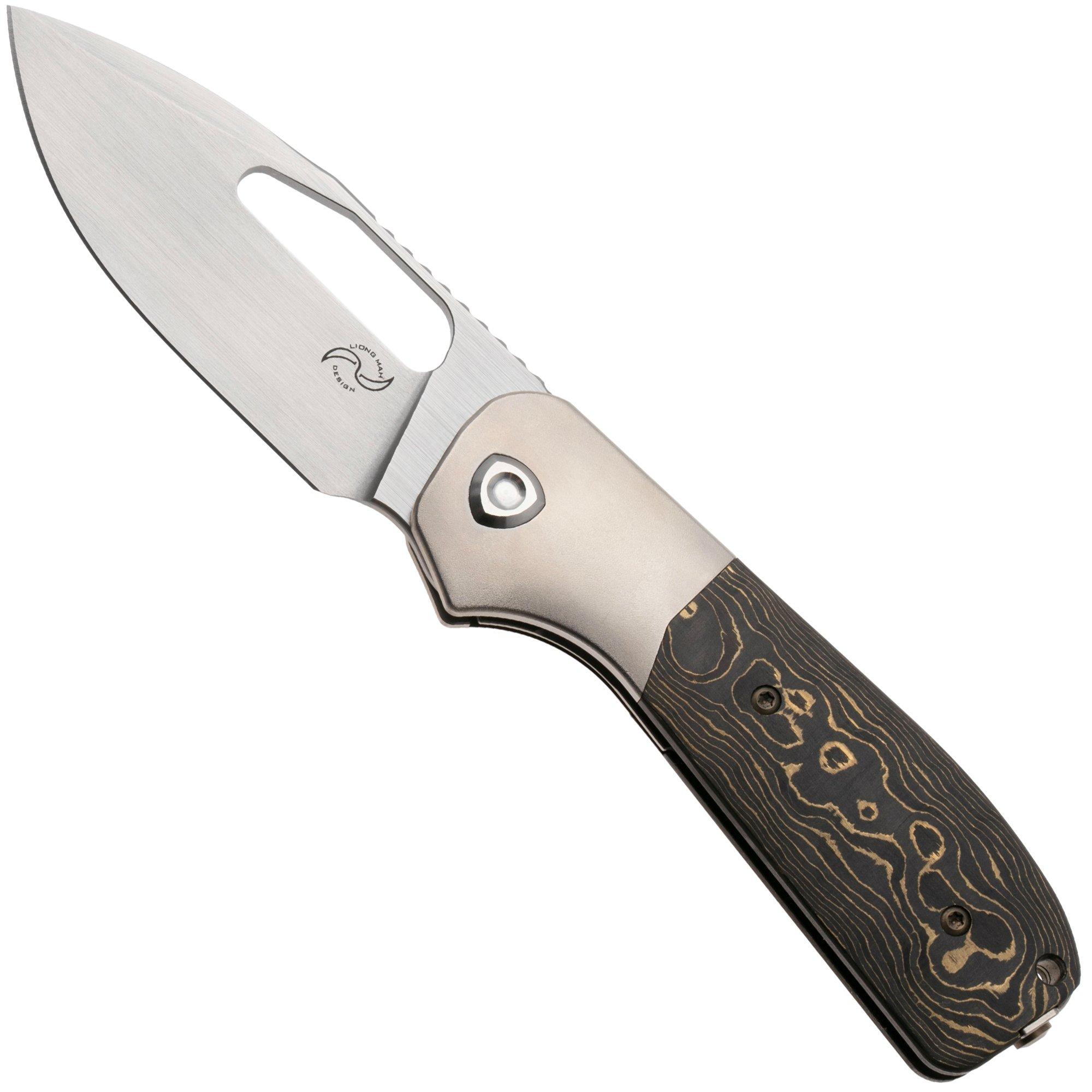 Liong Mah Field Duty 3.5 Satin S90V, Gold Camo Carbonfiber Titanium, couteau de poche