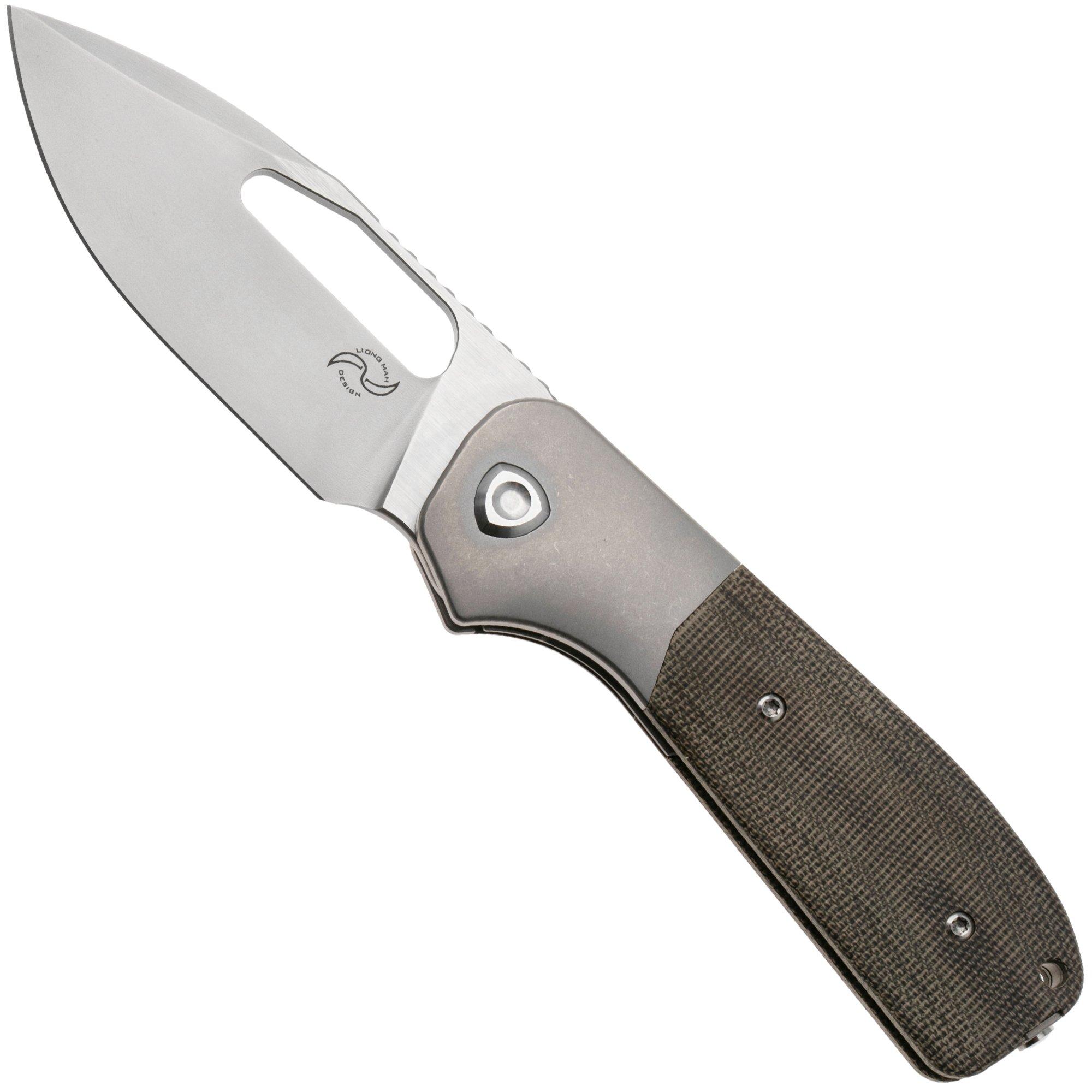 Liong Mah Field Duty 3.5 Bead Blasted S90V, Green Micarta Titanium, pocket knife