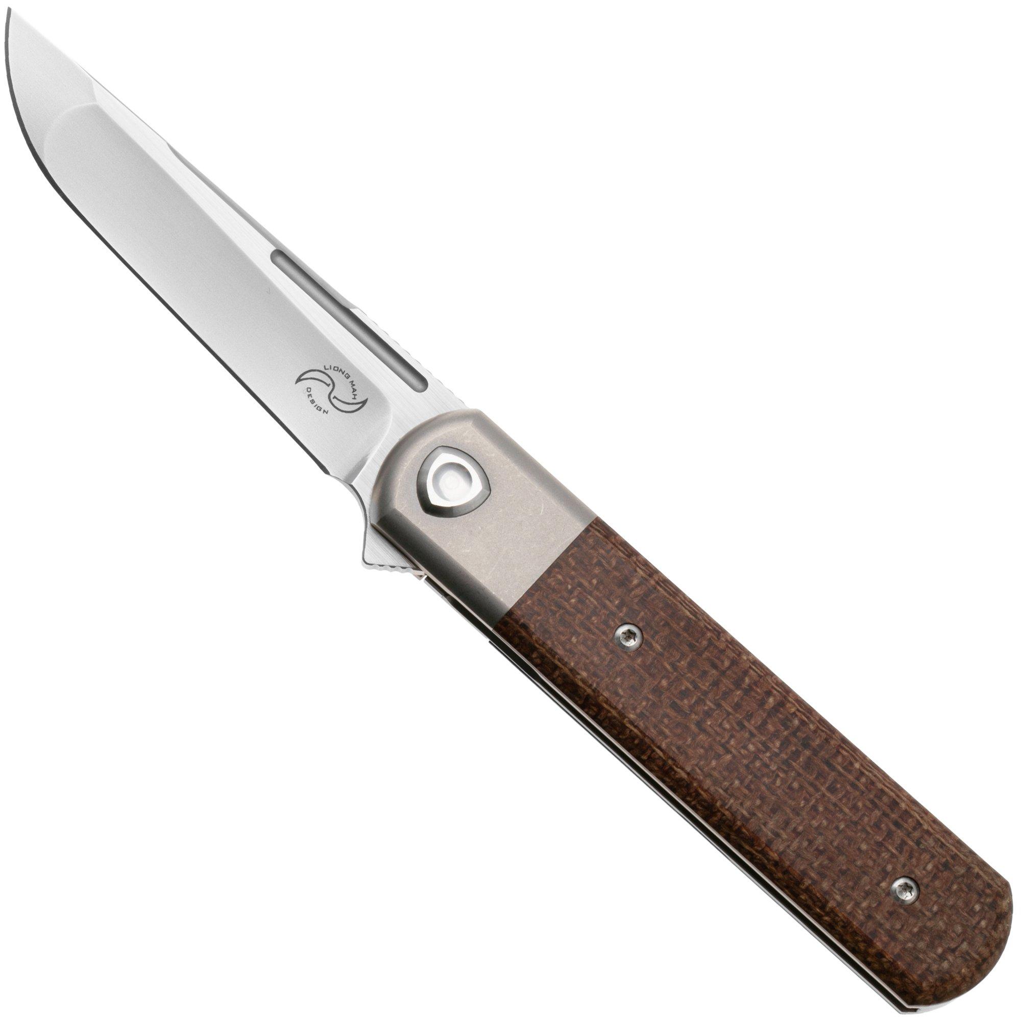 Liong Mah Tanto One, Bead Blasted M390, Burlap Micarta Titanium, pocket knife