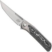 Imagem para Liong Mah Warrior 3 Satin Böhler M390, Titanium White Storm FatCarbon Inlay, navalha