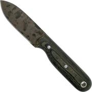  LT Wright Bushbaby HC, 1075, Matte Black Micarta, Leather sheath, couteau de bushcraft