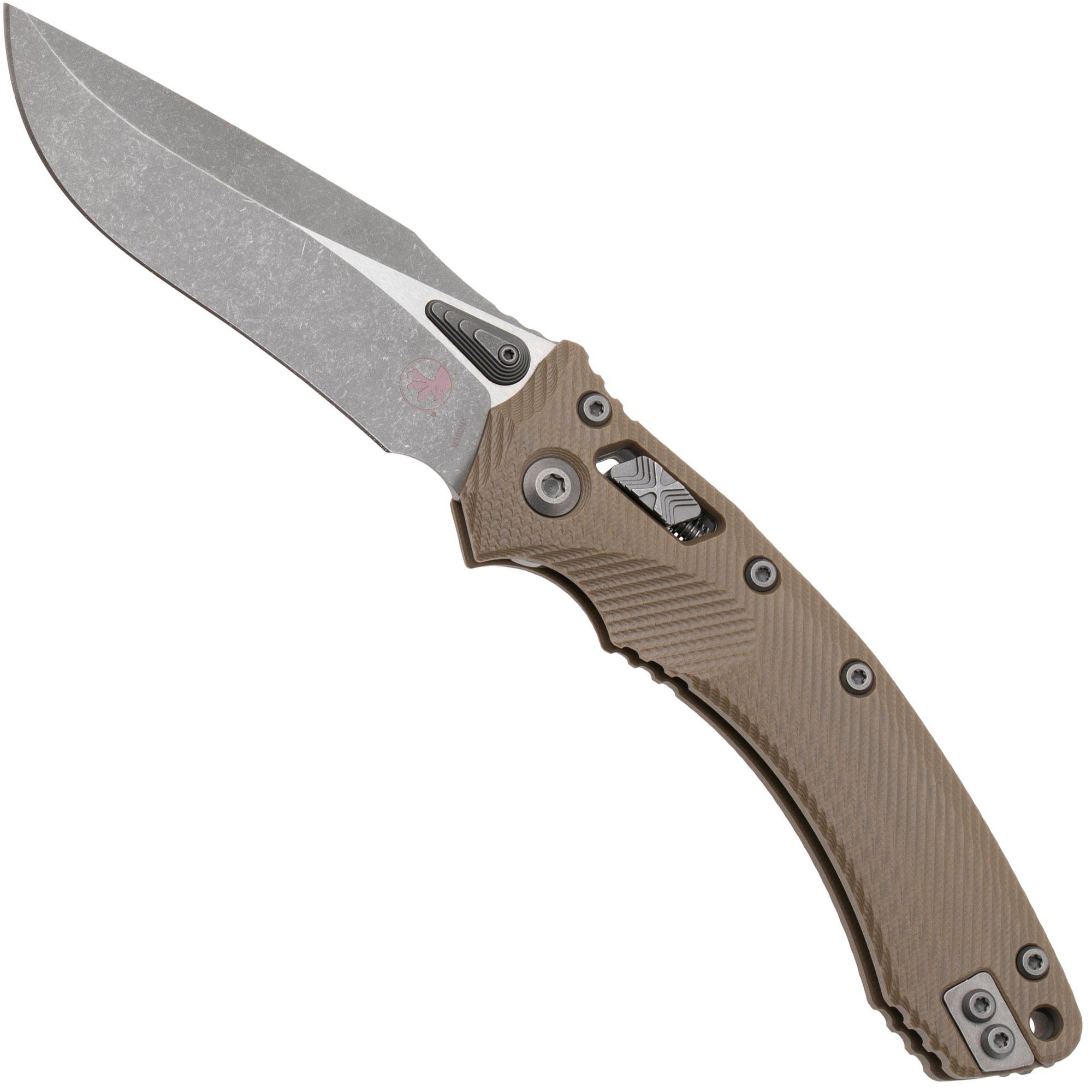 Microtech Amphibian 137RL-10APFLGTTA, Apocalyptic Stonewashed M390MK, Fluted Tan G10 couteau de poche