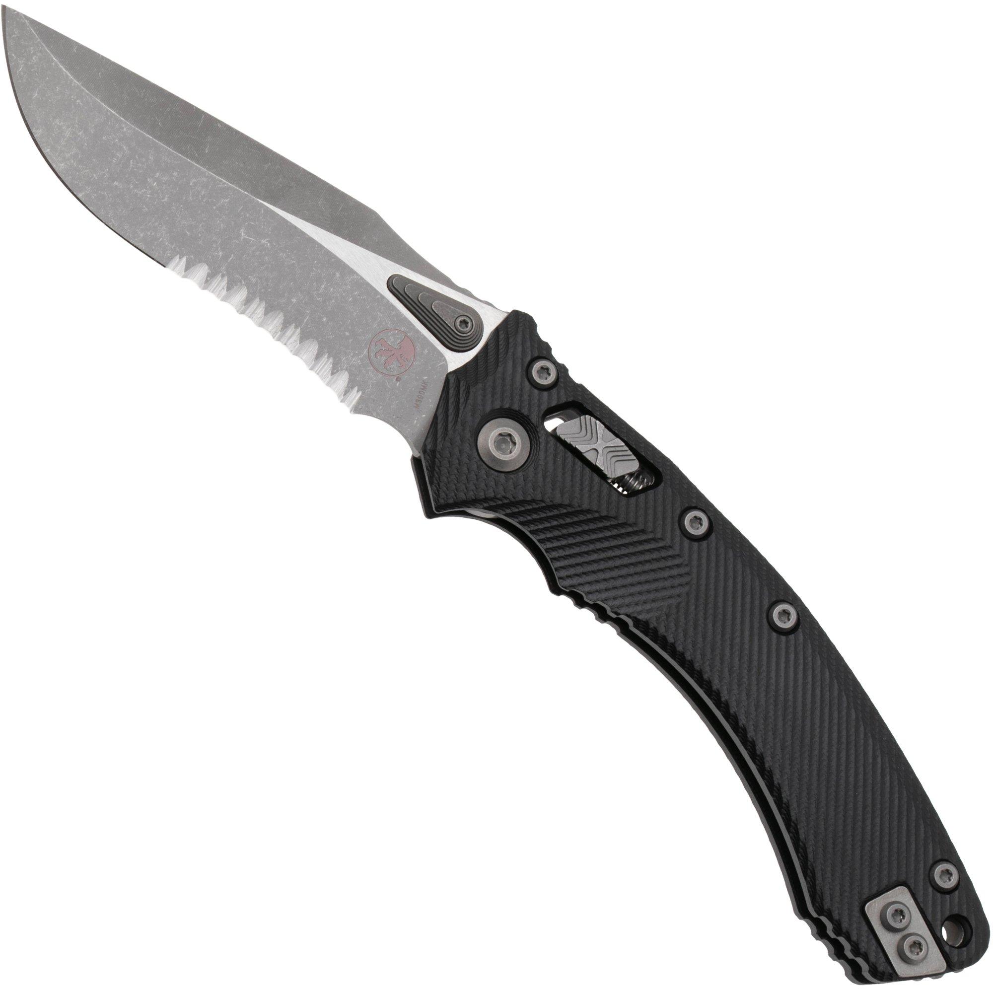 Microtech Amphibian 137RL-11APFLGTBK, Apocalyptic Stonewashed M390MK, Fluted Black G10, couteau de poche semi dentelé