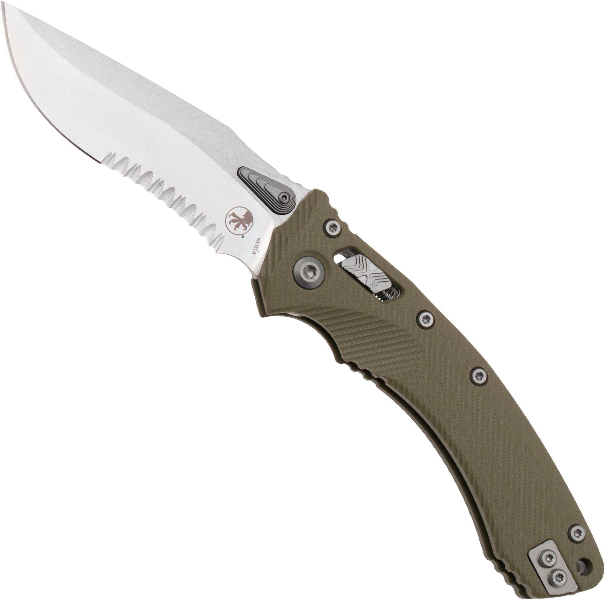 Microtech Amphibian 137RL-11FLGTOD, Stonewashed M390MK, Fluted Olive Drab G10, couteau de poche semi dentelé