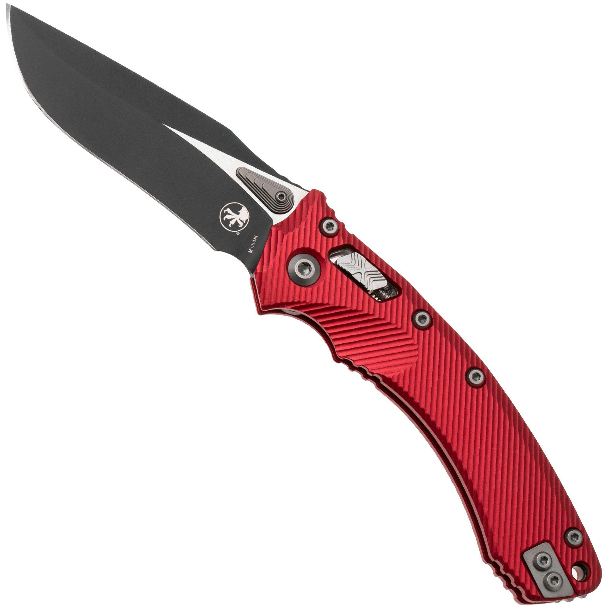 Microtech Amphibian 137RL-1FLRD, Two Tone Black M390MK, Fluted Red Aluminum pocket knife