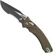 Microtech Amphibian 137RL-2FLGTOD, Two Tone Black M390MK, Fluted OD-Green G-10, couteau de poche semi dentelé