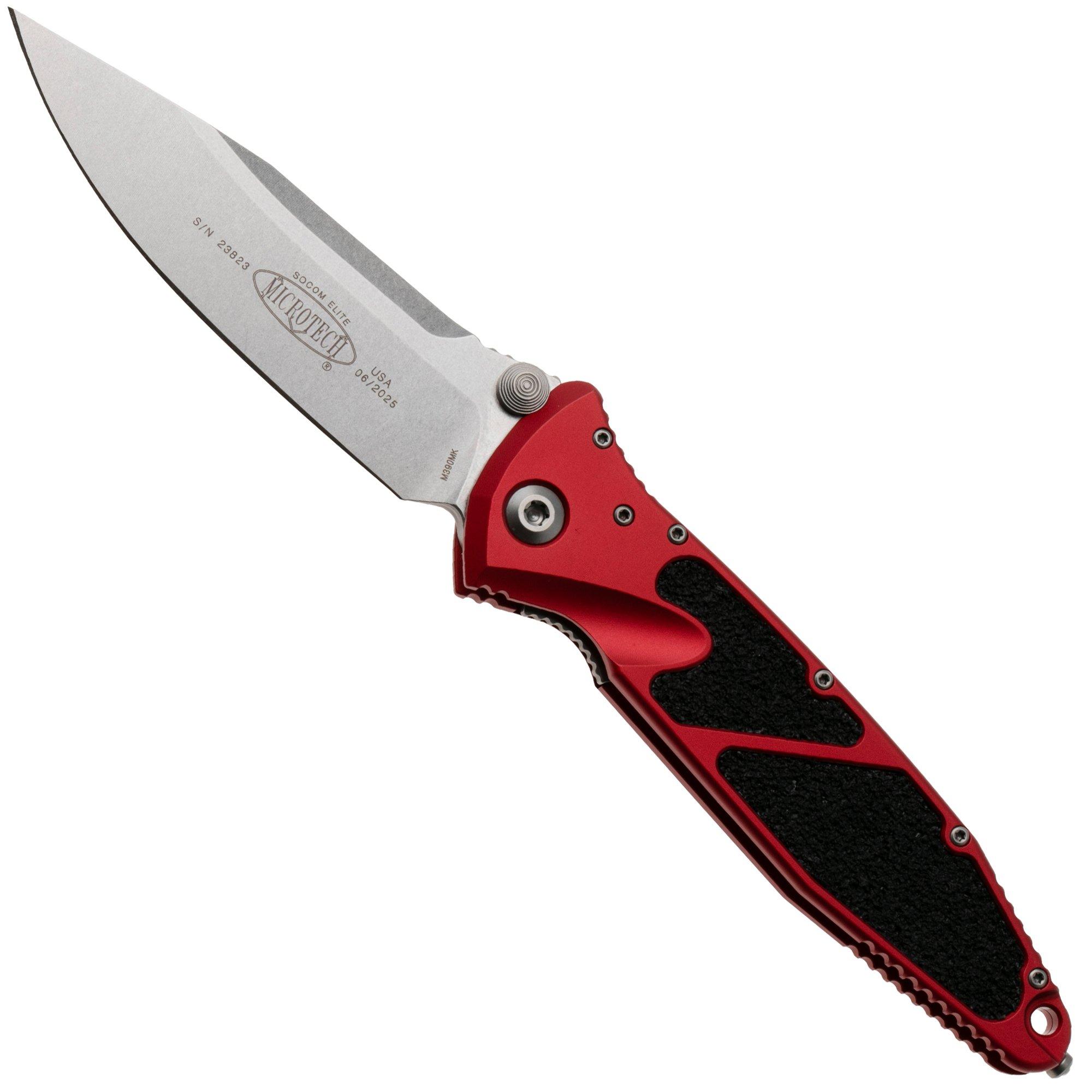 Microtech Socom Elite 160-10RD, Stonewashed M390 Clippoint, Red Aluminum pocket knife