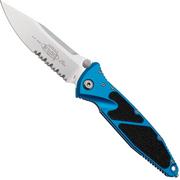 Microtech Socom Elite 160-11BL, Stonewashed M390 Clippoint, Blue Aluminum, couteau de poche semi dentelé