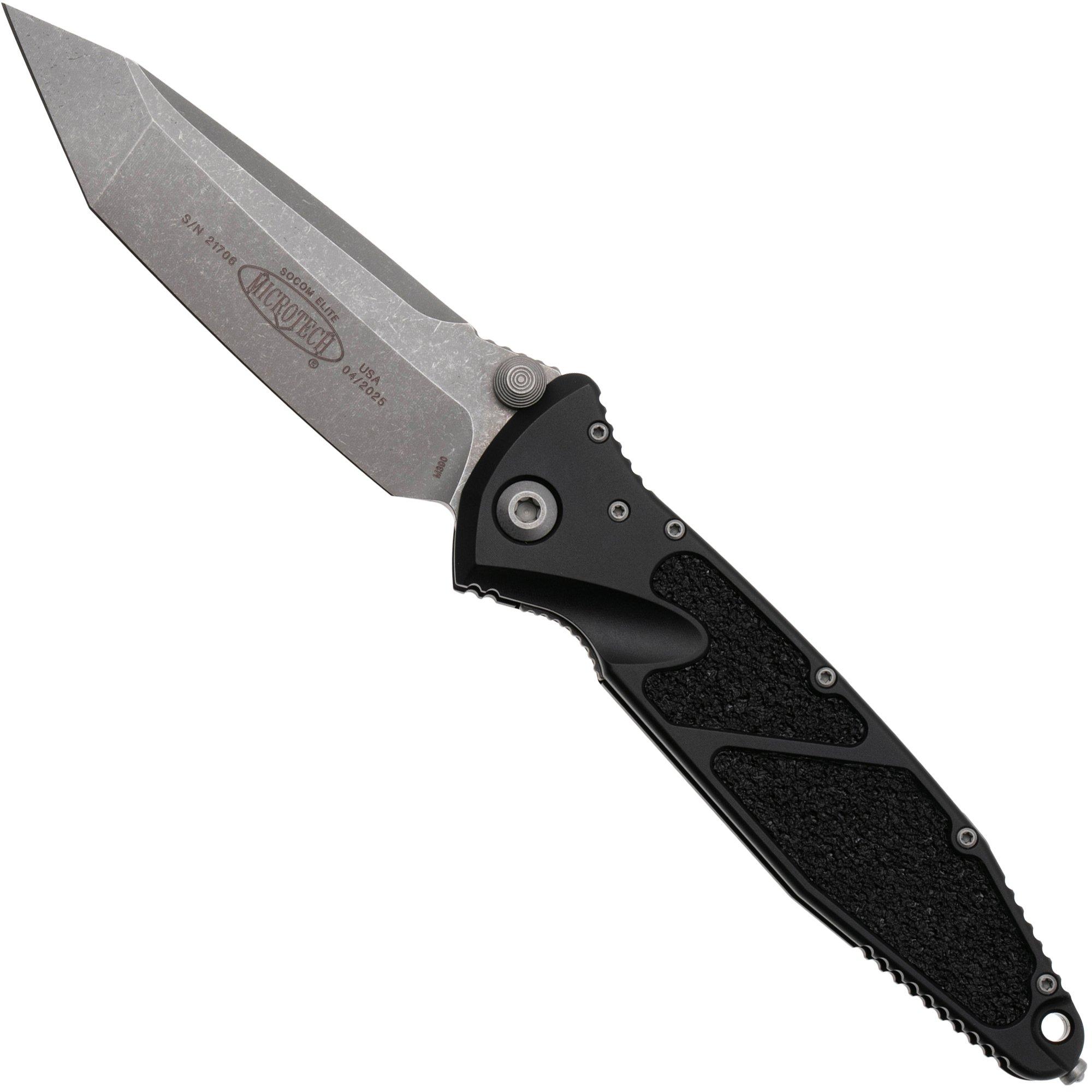 Microtech Socom Elite 161-10AP, Apocalyptic Stonewashed M390 Tanto, Black Aluminum zakmes