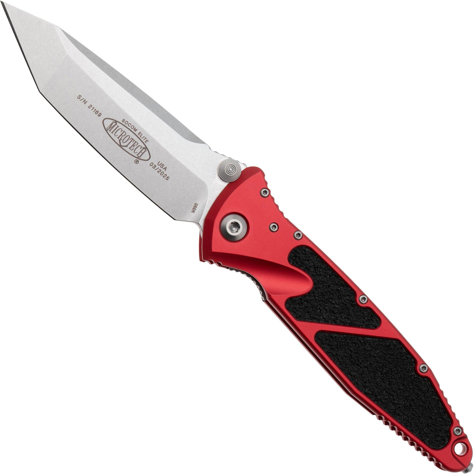 Microtech Socom Elite 161-10RD, Stonewashed M390 Tanto, Red Aluminum pocket knife