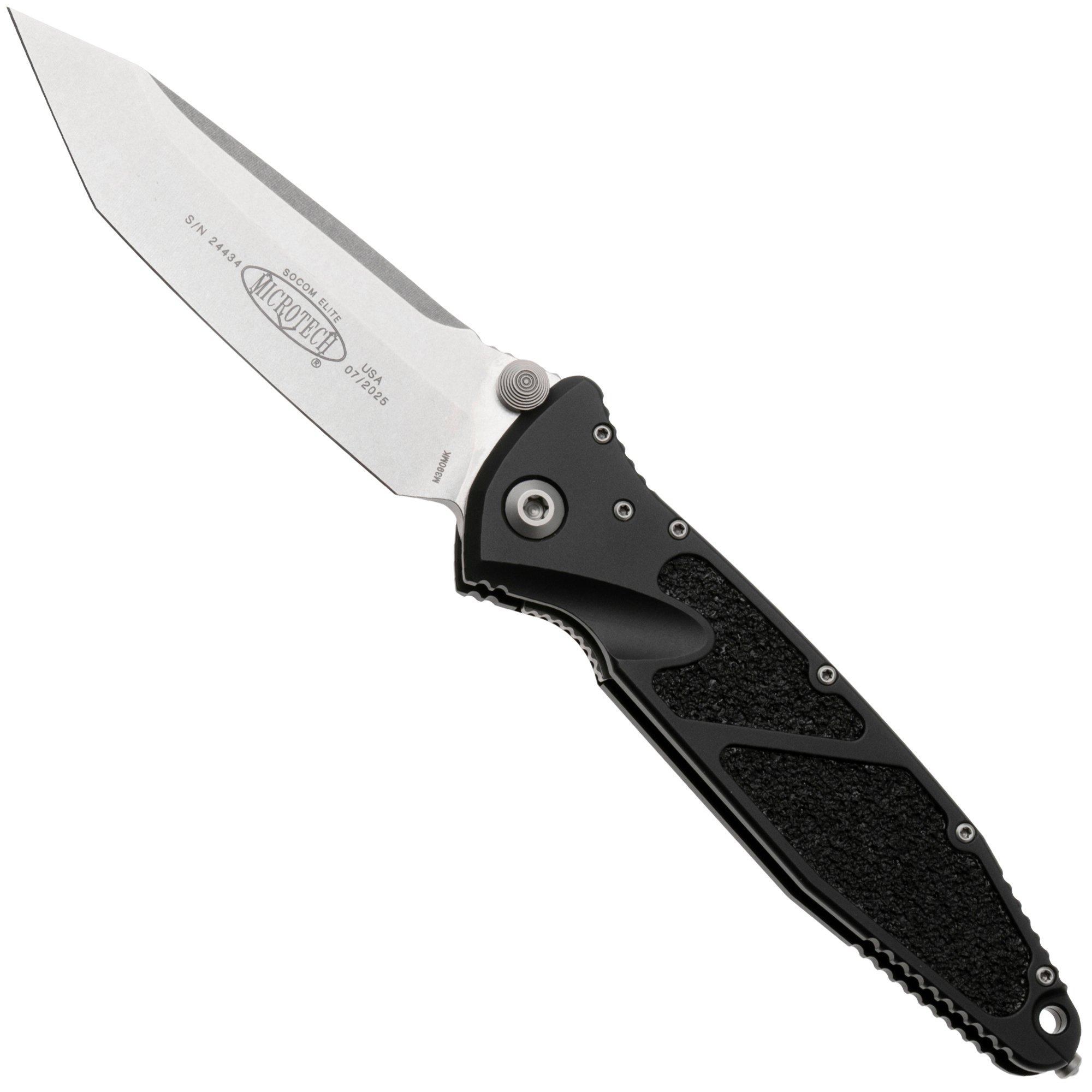 Microtech Socom Elite 161-10, Stonewashed M390 Tanto, Black Aluminum pocket knife