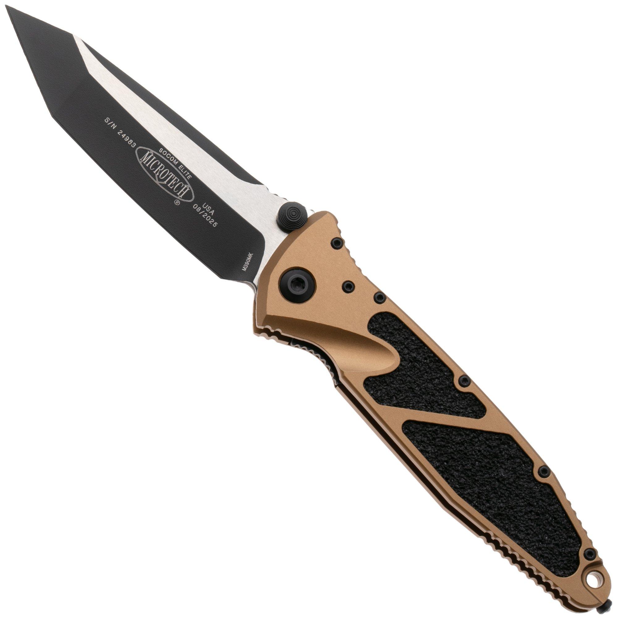 Microtech Socom Elite 161-1TA, Two Tone Black M390MK Tanto, Tan Aluminium, zakmes
