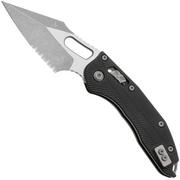 Microtech Stitch 169RL-11APFLGTBK, Apocalyptic Stonewashed M390MK, Fluted Black G10, Teilwellenschliff Taschenmesser, Borka Blades Design