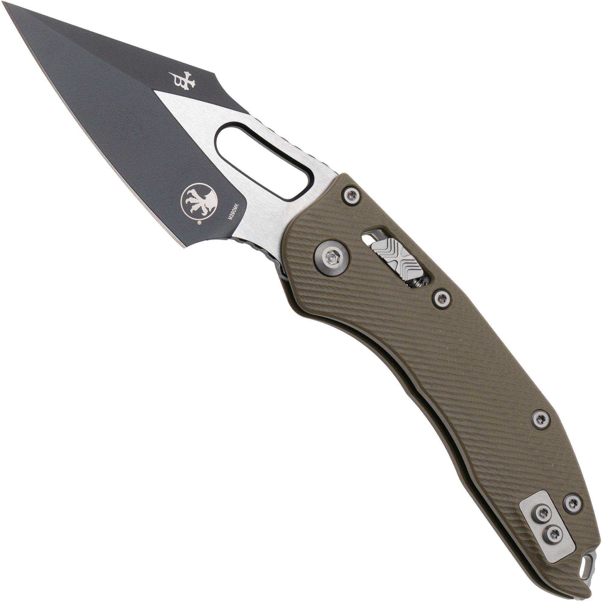 Microtech Stitch 169RL-1FLGTOD, Two Tone Black M390MK, Fluted OD-Green G10 zakmes, Borka Blades design