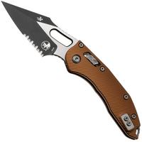 Afbeelding voor Microtech Stitch 169RL-2FLTA, Black Two Tone M390MK, Fluted Tan Aluminum, partial serrated zakmes, Borka Blades design