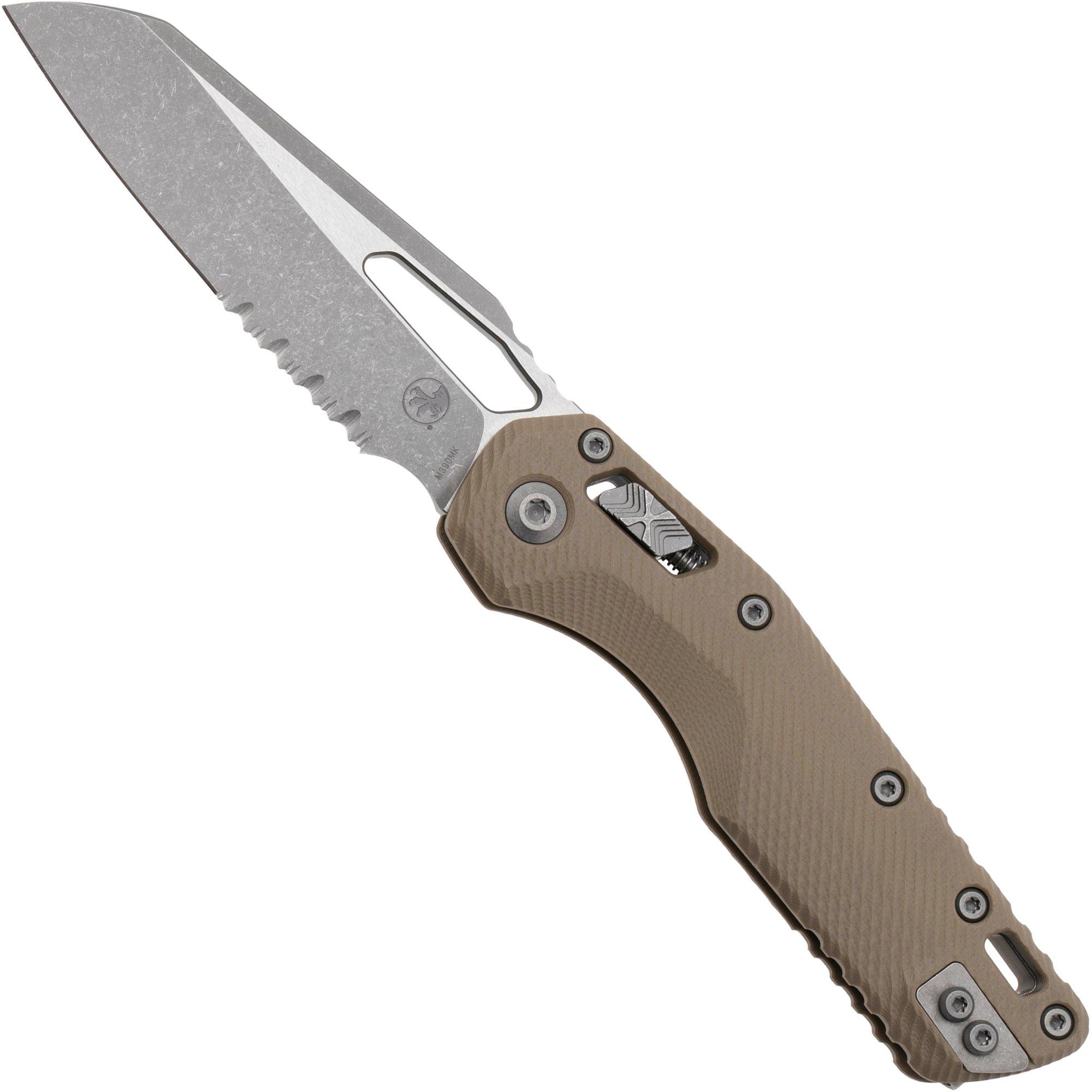 Microtech MSI Standard Issue 210-11APFLGTTA, Apocalyptic Stonewashed M390MK, Fluted Tan G10, partially serrated pocket knife