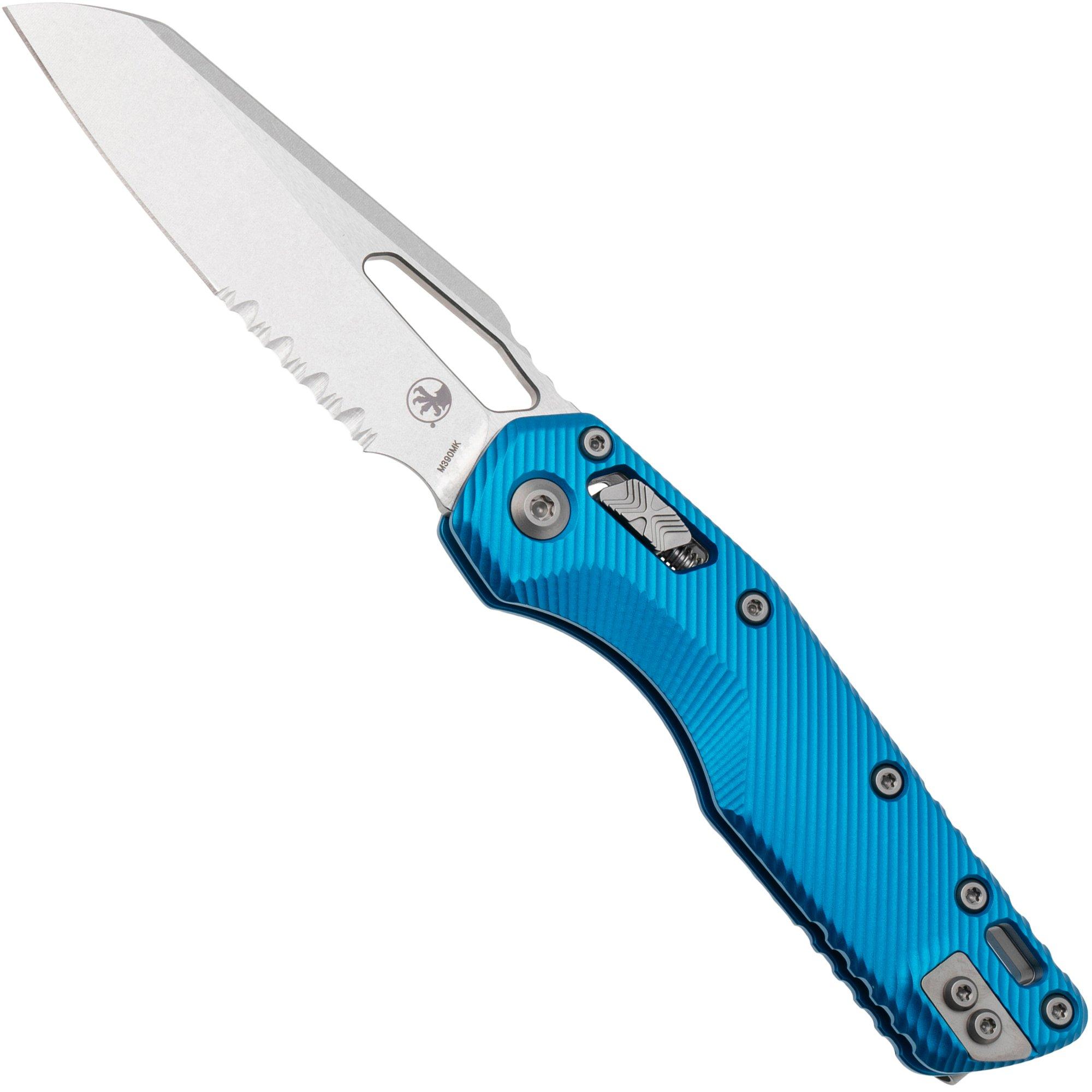 Microtech MSI Standard Issue 210-11FLBL, Stonewashed M390MK, Fluted Blue Aluminum, coltello da tasca parzialmente seghettato