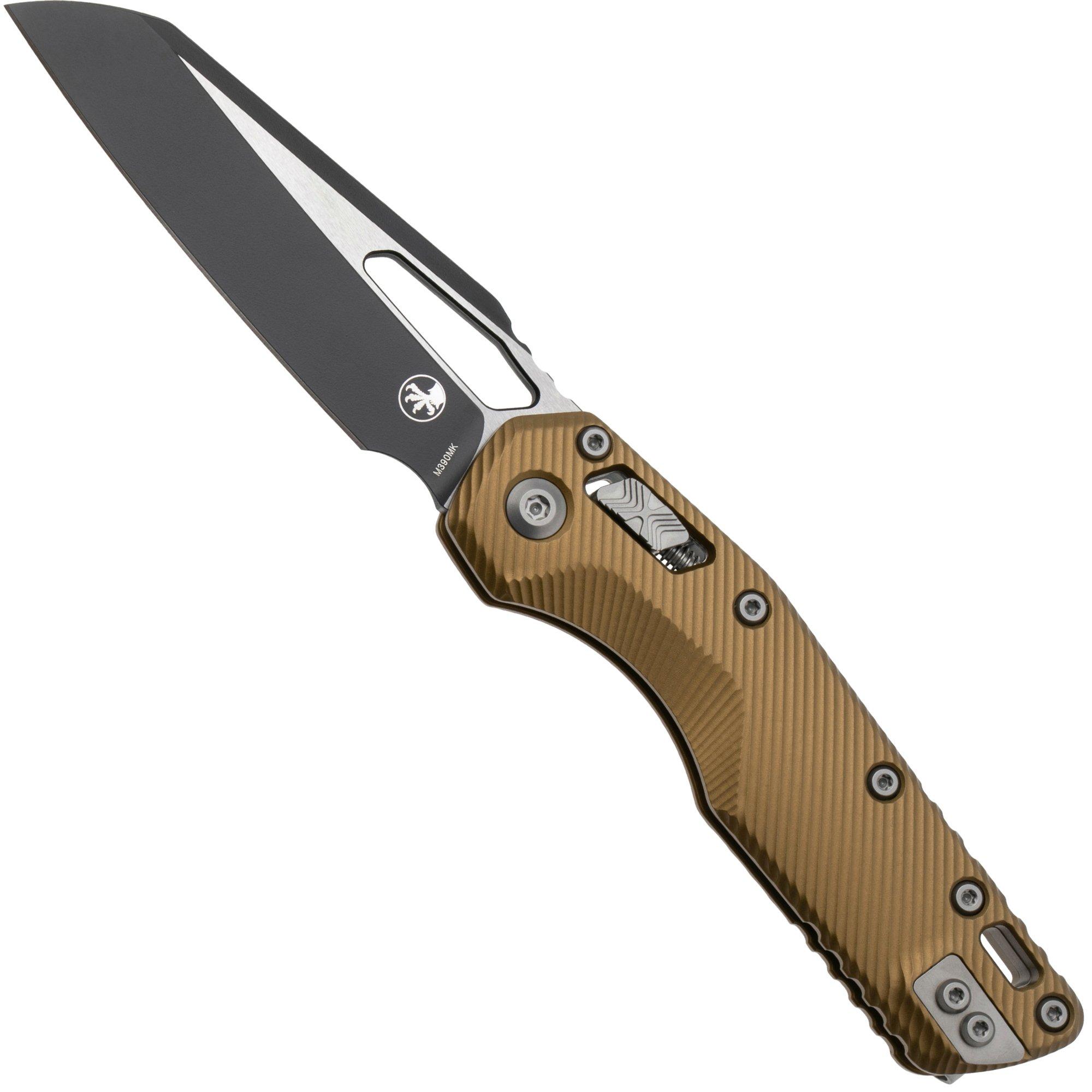 Microtech MSI Standard Issue 210-1FLTA, Two Tone Black M390MK, Fluted Tan Aluminum pocket knife