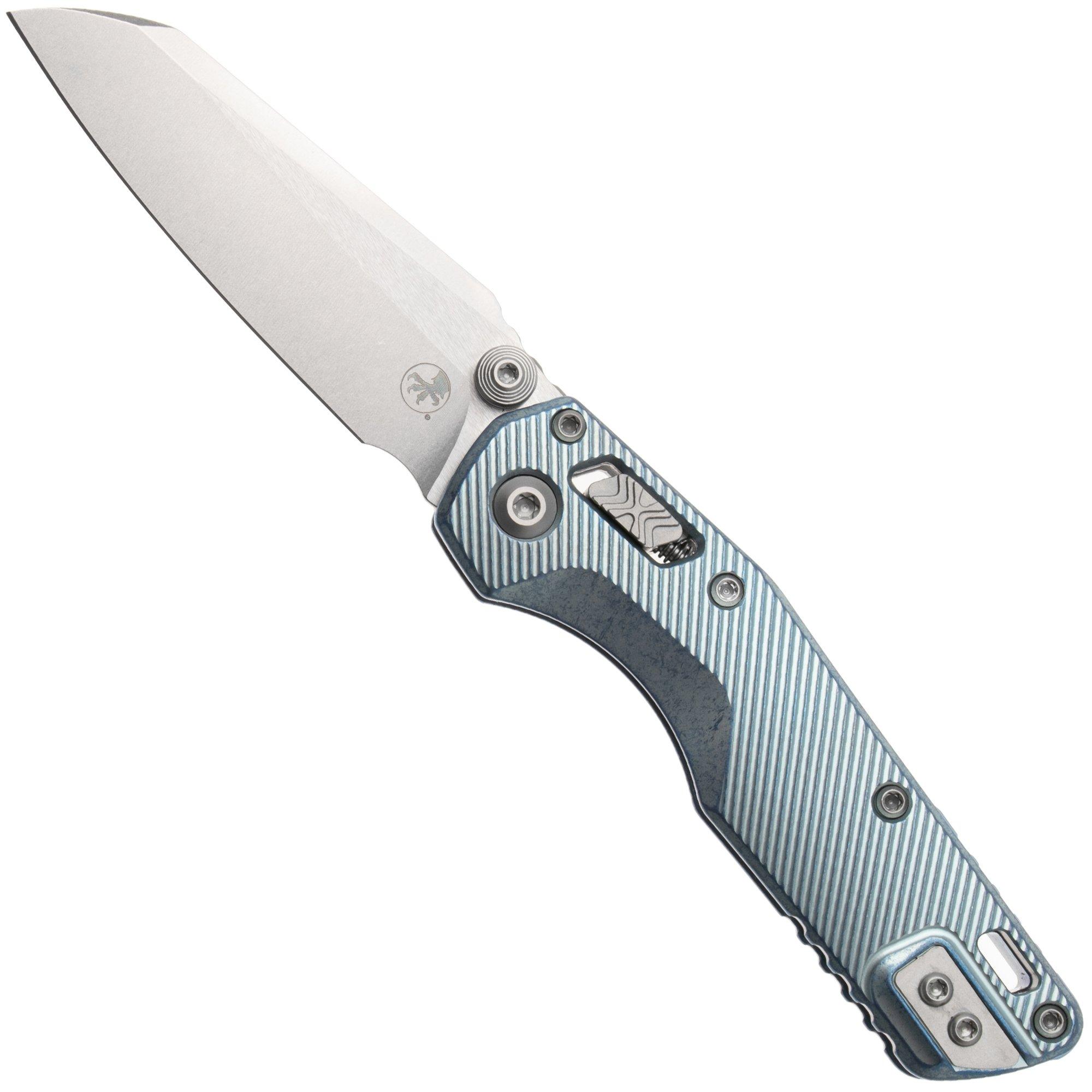 Microtech Marfione Select MSI Standard Issue Mini 210M-10FLMS7, Stonewashed M390MK, Fluted Ice Blue Titanium, Blue Accents, zakmes
