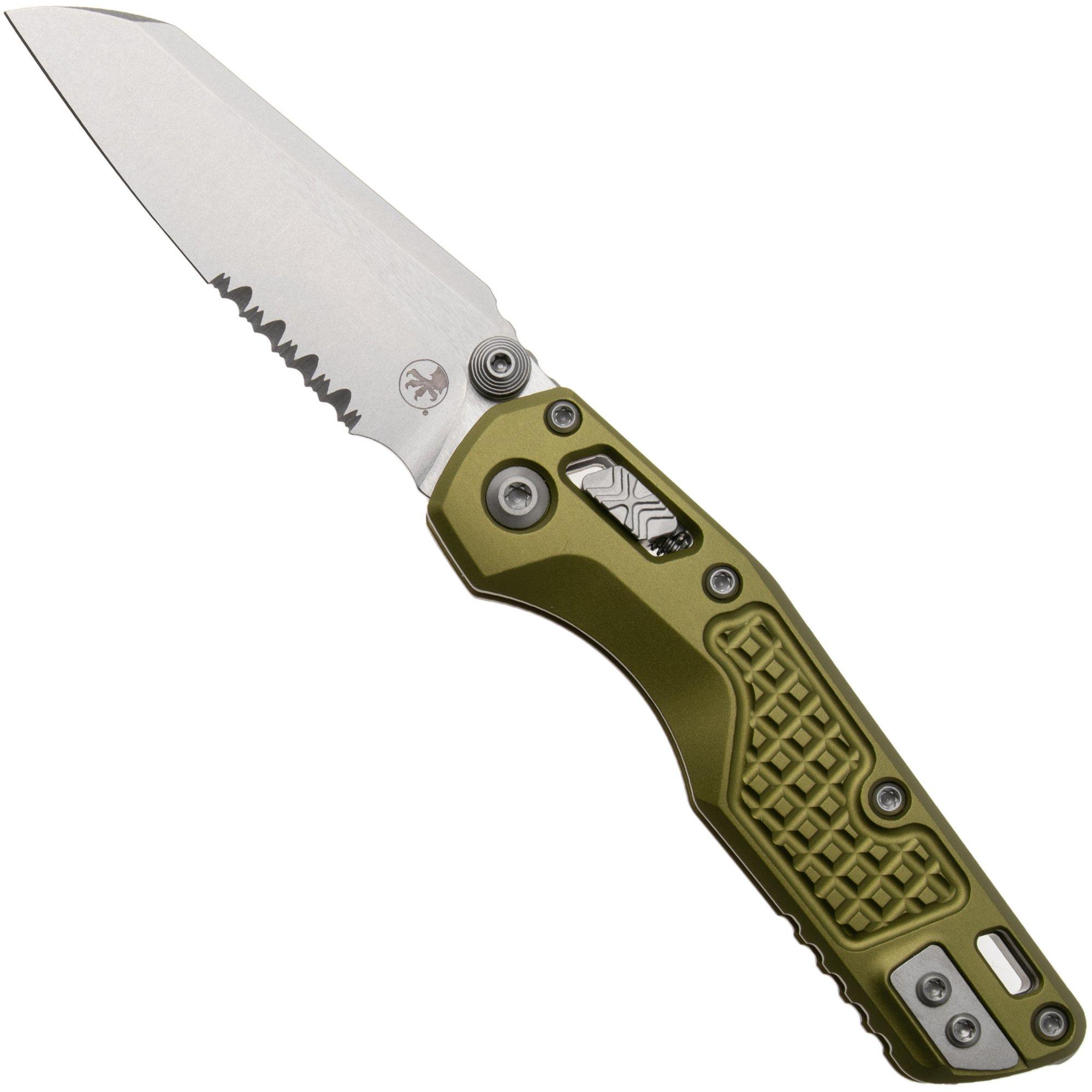 Microtech MSI Standard Issue Mini 210M-11FROD, Stonewashed M390MK, OD Green Frag Aluminium, deels gekarteld zakmes
