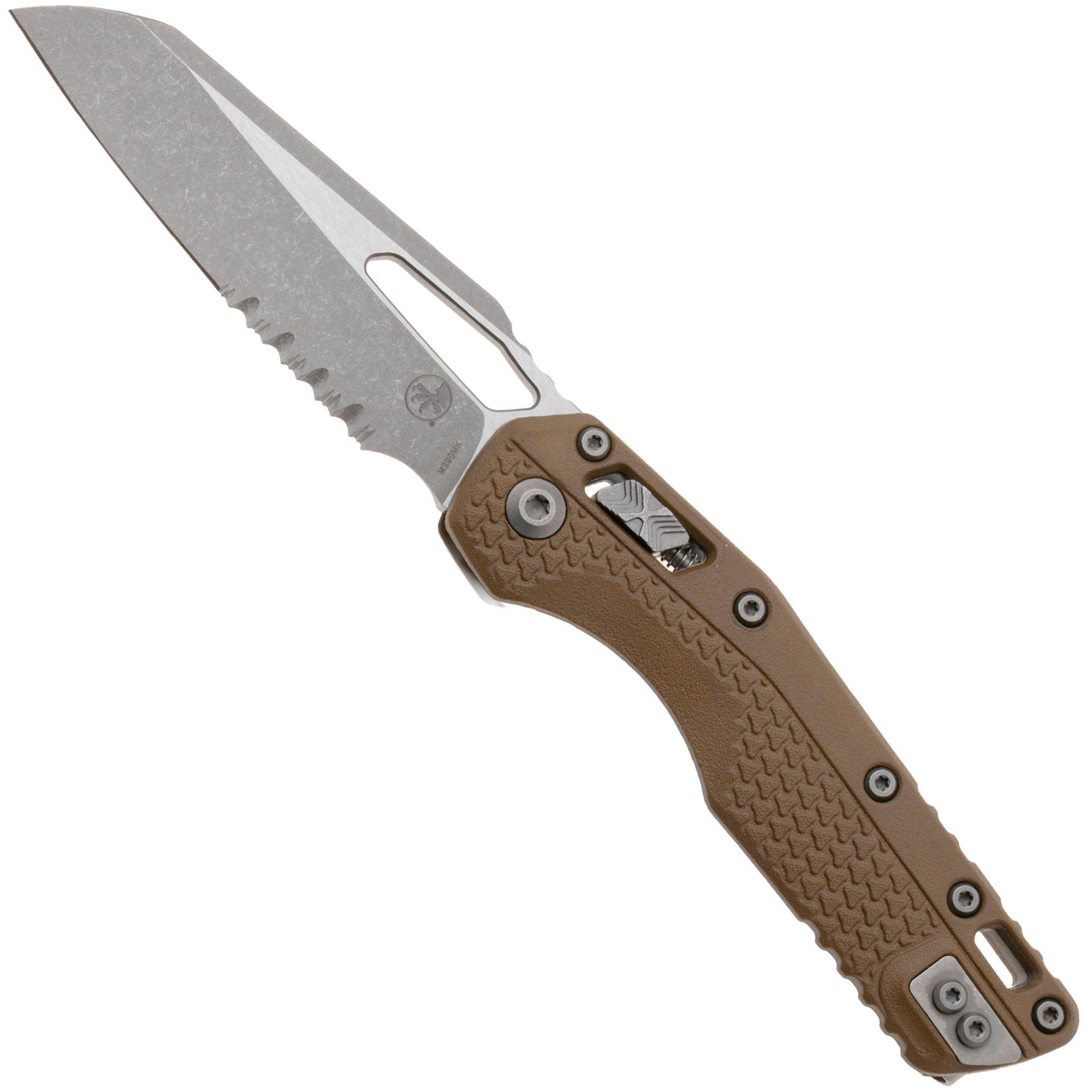 Microtech MSI Standard Issue 210T-11APPMDE, Apocalyptic Stonewashed M390MK, Tan Tri-Grip Polymer partly serrated zakmes