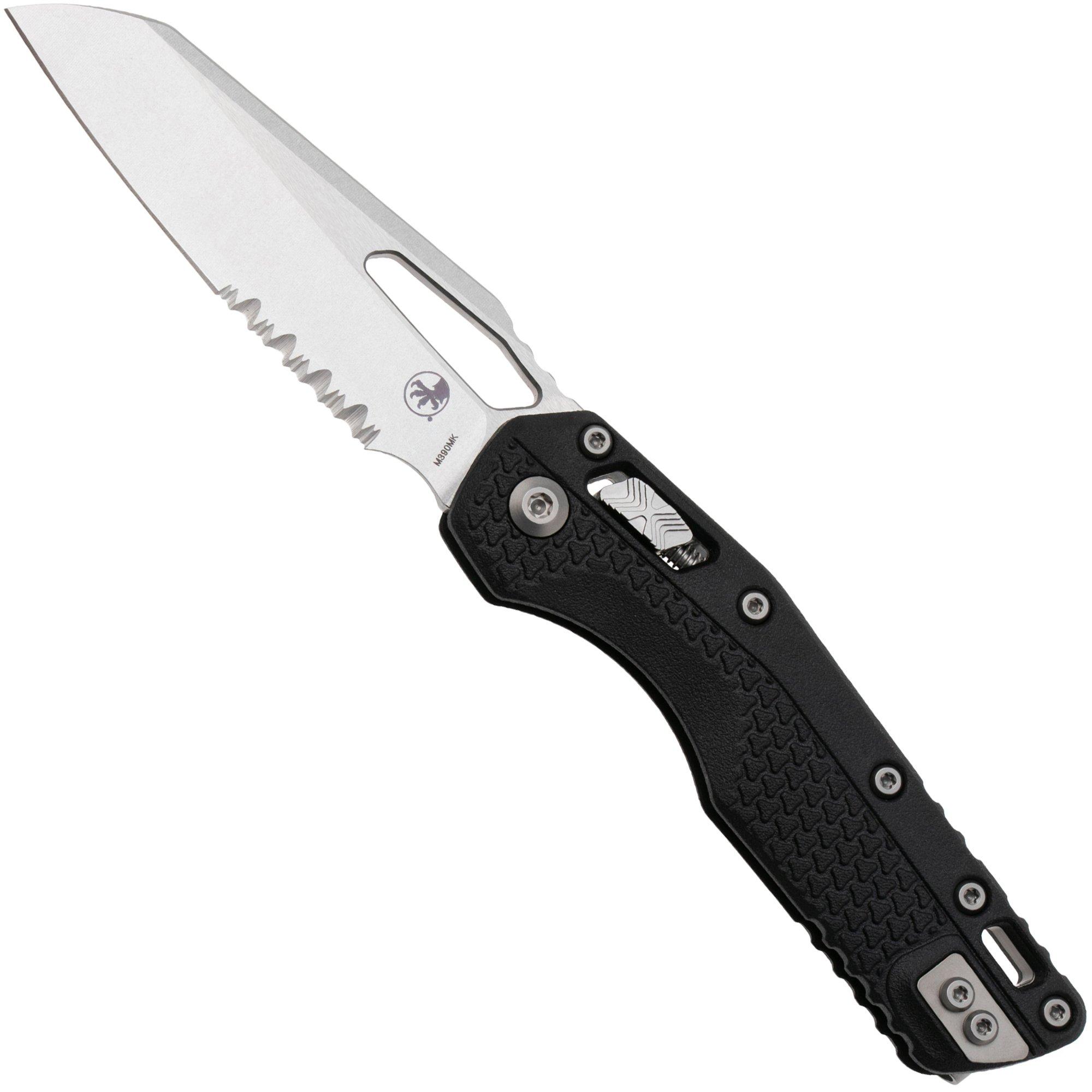 Microtech MSI Standard Issue 210T-11PMBK Stonewashed M390MK, Black Tri-Grip Polymer, partially serrated pocket knife
