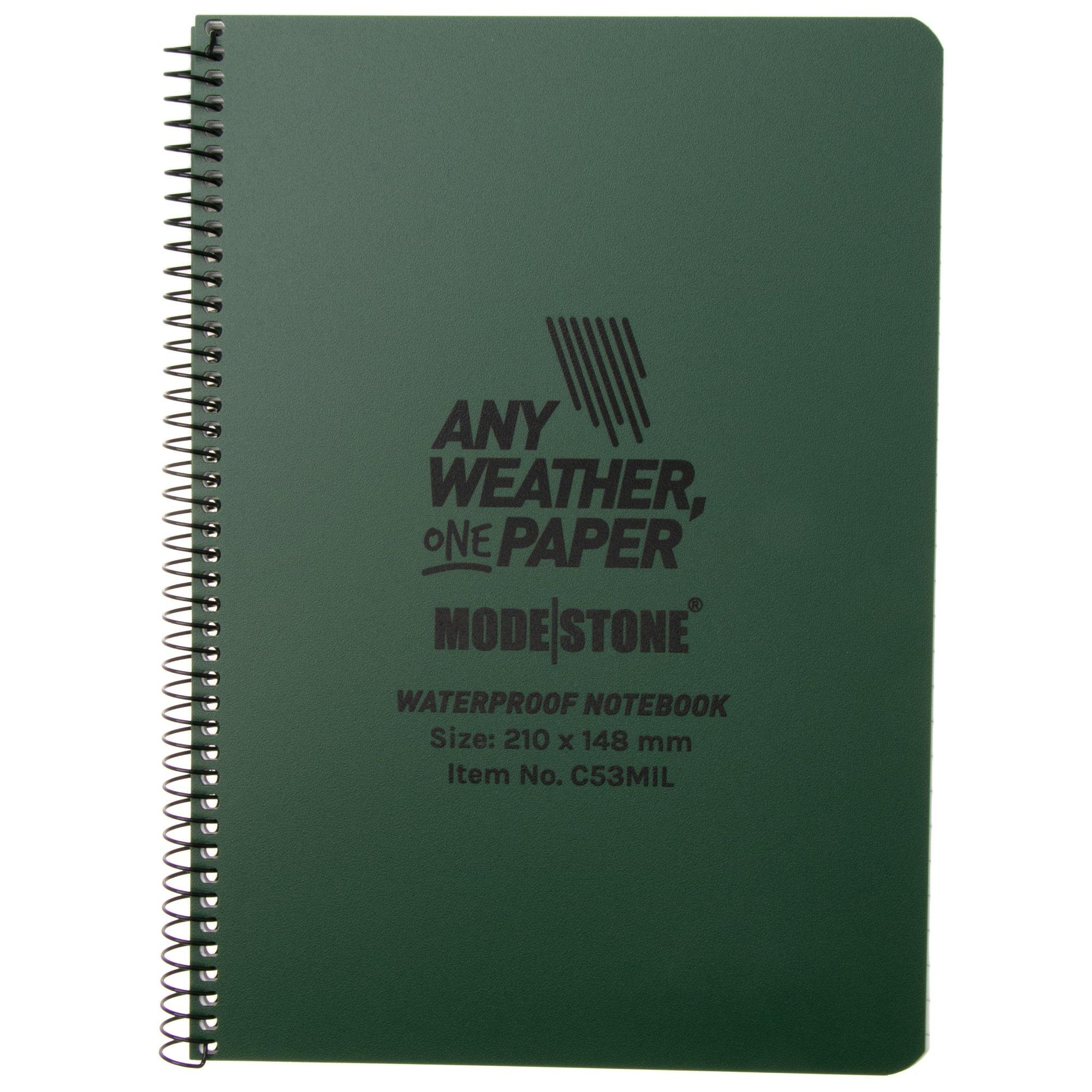 Modestone C53MIL Waterproof Side Spiral Military Notebook A5 Olive, notebook