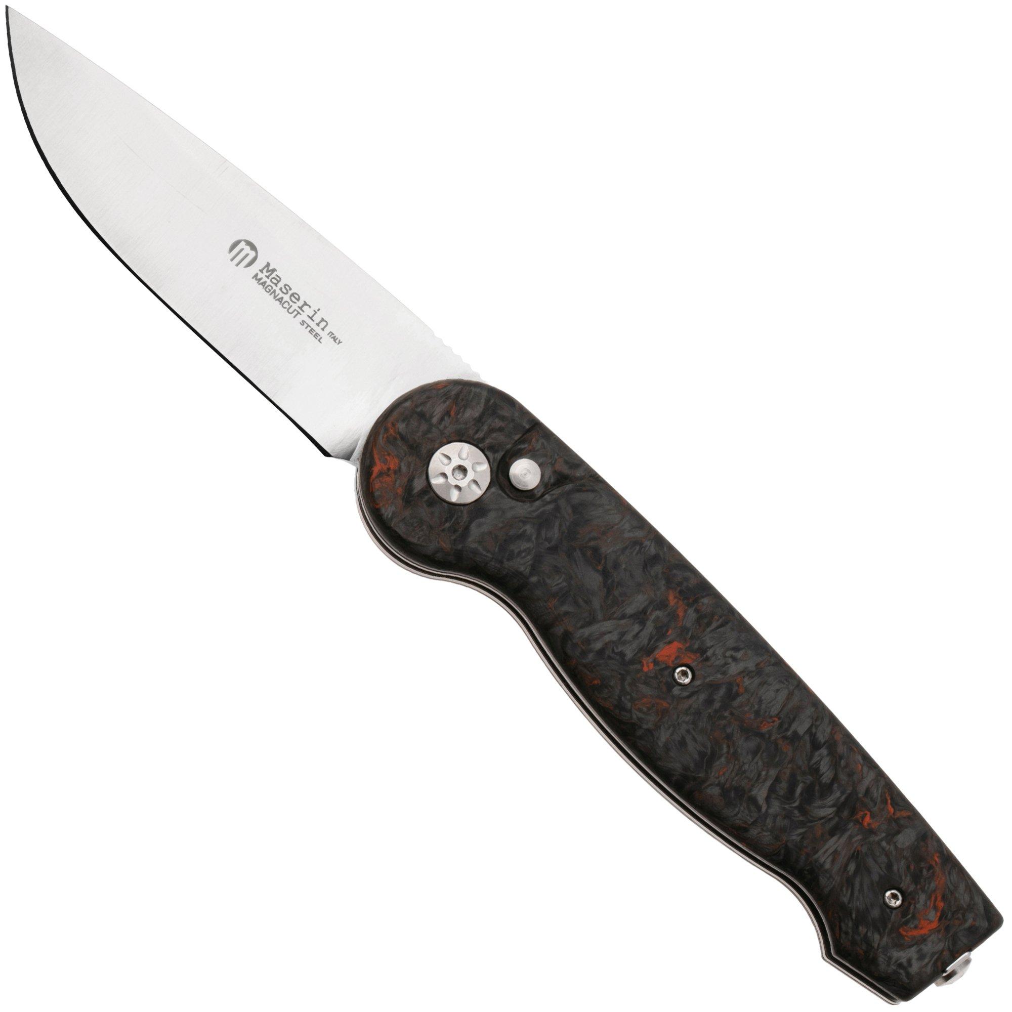 Maserin Summit 490/FCA Satin MagnaCut, Black Orange FatCarbon, zakmes