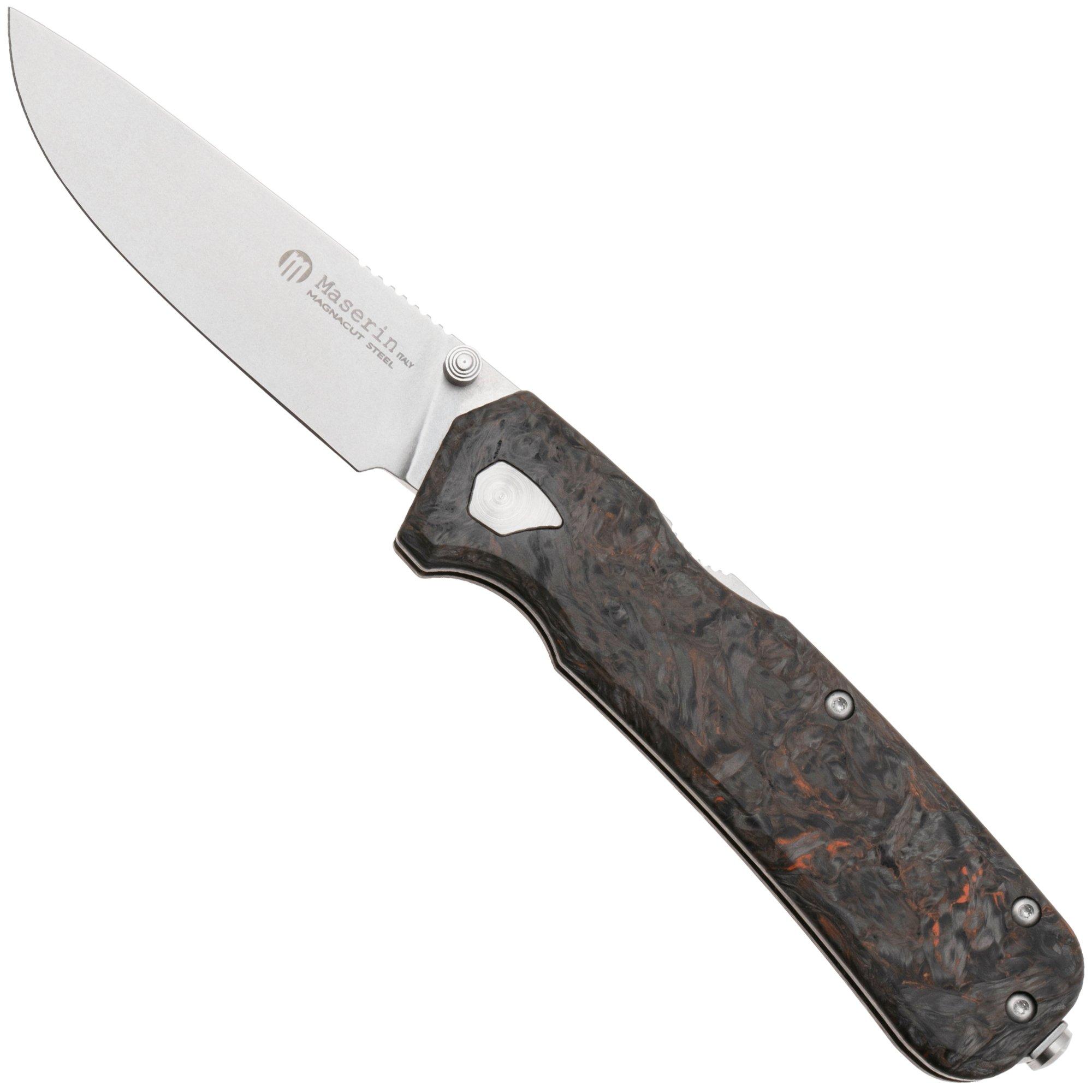 Maserin 630/FCA Pulse Magnacut, Black/Orange Fatcarbon, pocket knife, Igor Bortolussi design