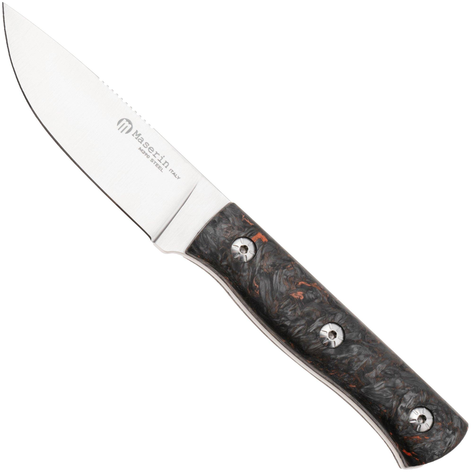 Maserin 915/FCA Path, Satin M390, Black/Orange Fatcarbon, Fahrtenmesser, Igor Bortolussi Design