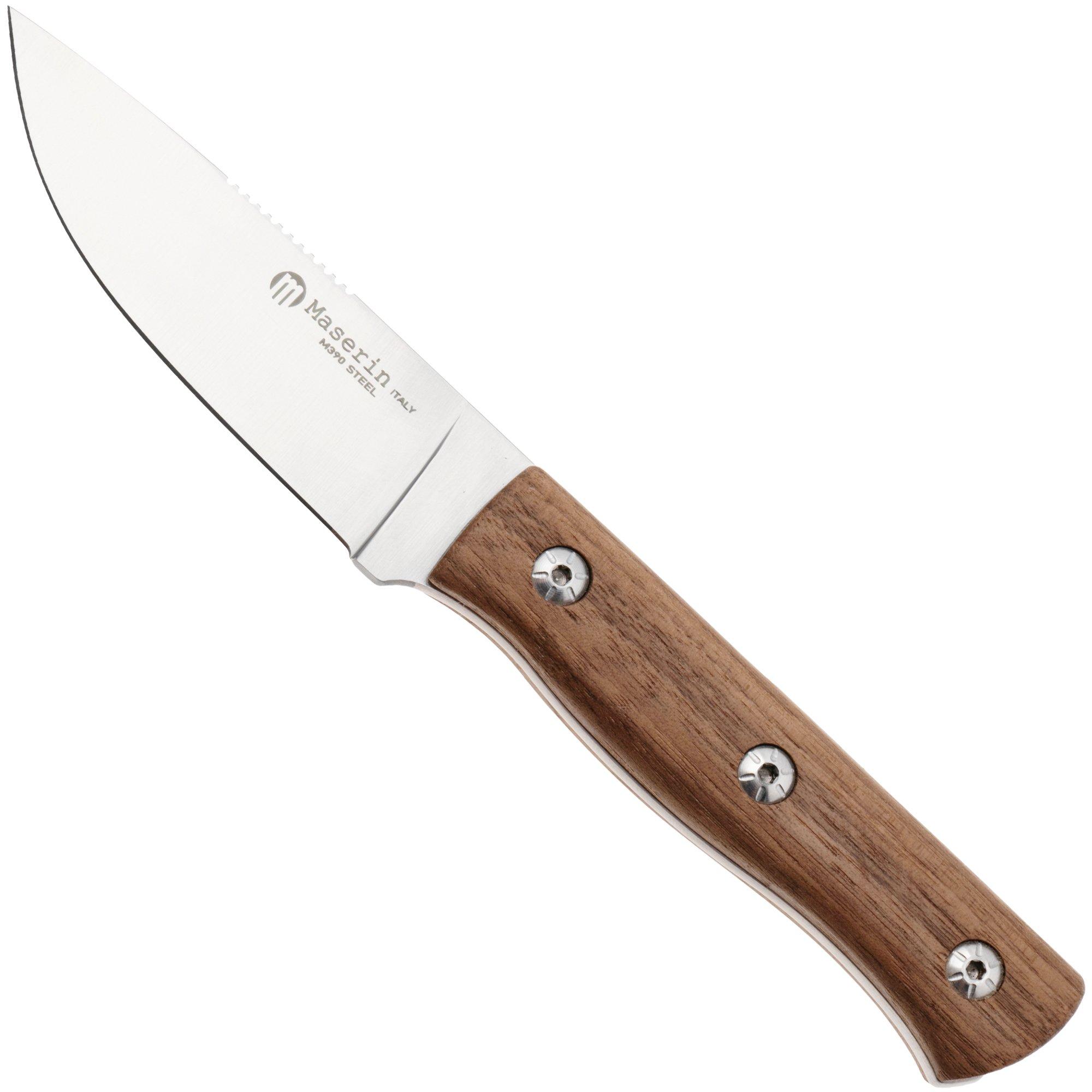 Maserin 915/NC Path, Satin M390, Walnut Wood, vaststaand mes, Igor Bortolussi design