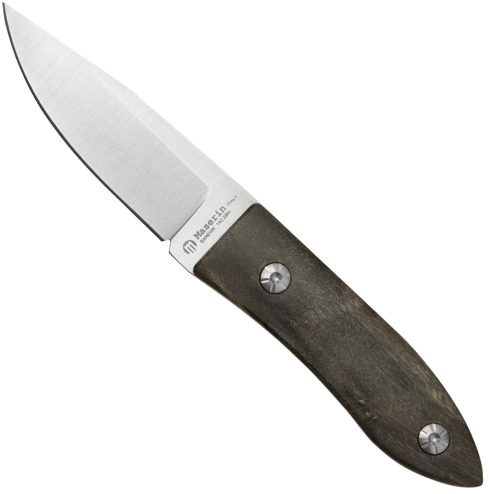 Maserin AM22, 923-RN Black Poplar Burl, feststehendes Messer, Atillio Morotti Design