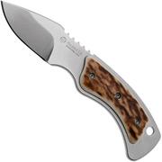 Maserin Mini Trapper 924-CV-1 Stonewashed Elmax, Stag Horn, Leather Button Sheath, cuchillo fijo pequeño de caza