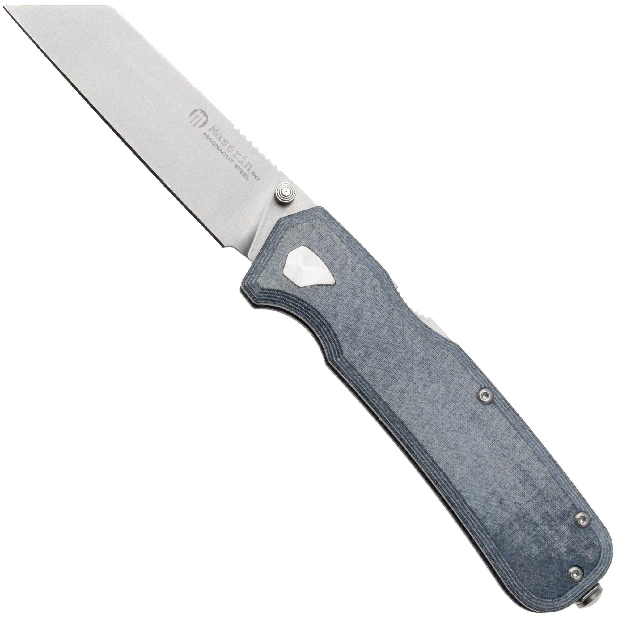 Maserin Pulse 631/MCJ Stonewashed CPM MagnaCut, Blue Jeans micarta zakmes, Igor Bortolussi design