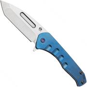 Medford Praetorian Slim Flipper S45VN Tumbled Tanto Blade, Blue Handle, pocket knife