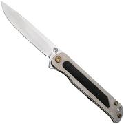 Medford T-Bone 23-TB-04 S45VN Tumbled Droppoint Blade, Tumbled Black G10 Inlay Handles, Bronze Clip, couteau de poche