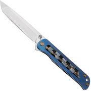 Medford T-Bone 24-TB-01 Tumbled S45VN Tanto Blade, Blue Mosaic Handle, Bronze Hardware Clip Breaker, couteau de poche