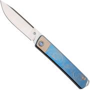 Medford Gentleman Jack 2, S45VN Tumbled Droppoint Blade, Blue Titanium Filigree Handle, Bronze Hardware, herenmes