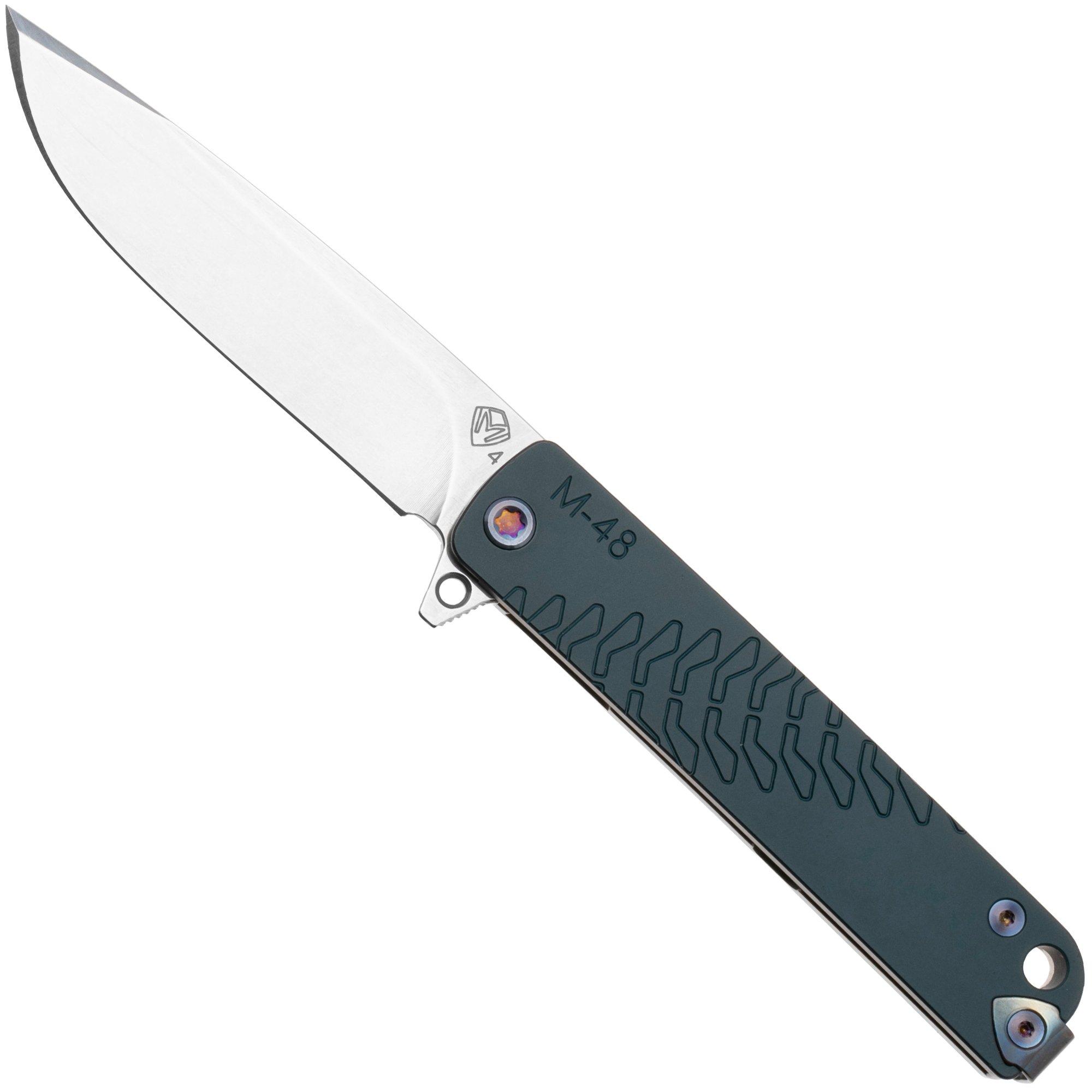 Medford M-48, 25-M48-01, S45VN Tumbled Blade, Blue Aluminum Handle, Flamed Hardware pocket knife