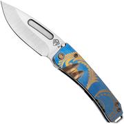 Medford Midi Marauder 25-MM-02, Tumbled S45VN Droppoint Blade, Blue Bronze Grooves Scallops, Laurel Leaf Filigree Handle, Bronze Hardware zakmes