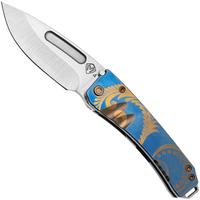Immagine per Medford Midi Marauder 25-MM-02, Tumbled S45VN Droppoint Blade, Blue Bronze Grooves Scallops, Laurel Leaf Filigree Handle, Bronze Hardware coltello da tasca
