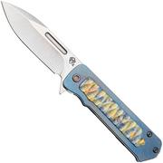 Medford TFF-4 25-TFF4-04, Tumbled S45VN Droppoint, Blue Predator Titanium Handle, Flamed Hardware zakmes