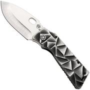 Afbeelding voor Medford Fat Daddy Polished Tumbled S35VN Blade, Black w/Silver Stained Glass Titanium Handle, Black w/Silver Hardware and Clip, zakmes