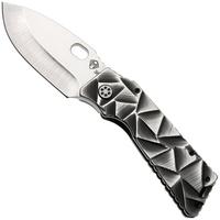 Afbeelding voor Medford Fat Daddy Polished Tumbled S35VN Blade, Black w/Silver Stained Glass Titanium Handle, Black w/Silver Hardware and Clip, zakmes