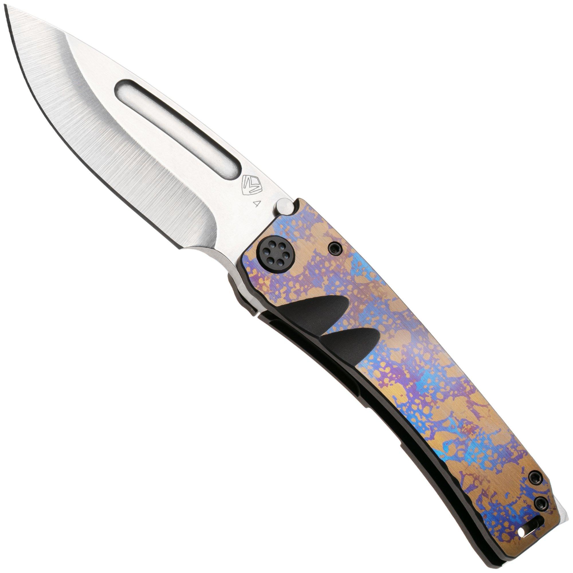Medford Marauder 26-MA-03 Tumbled S45VN Droppoint Blade, Sponge Anodized Titanium Handles and Pocketclip, Black Hardware, zakmes