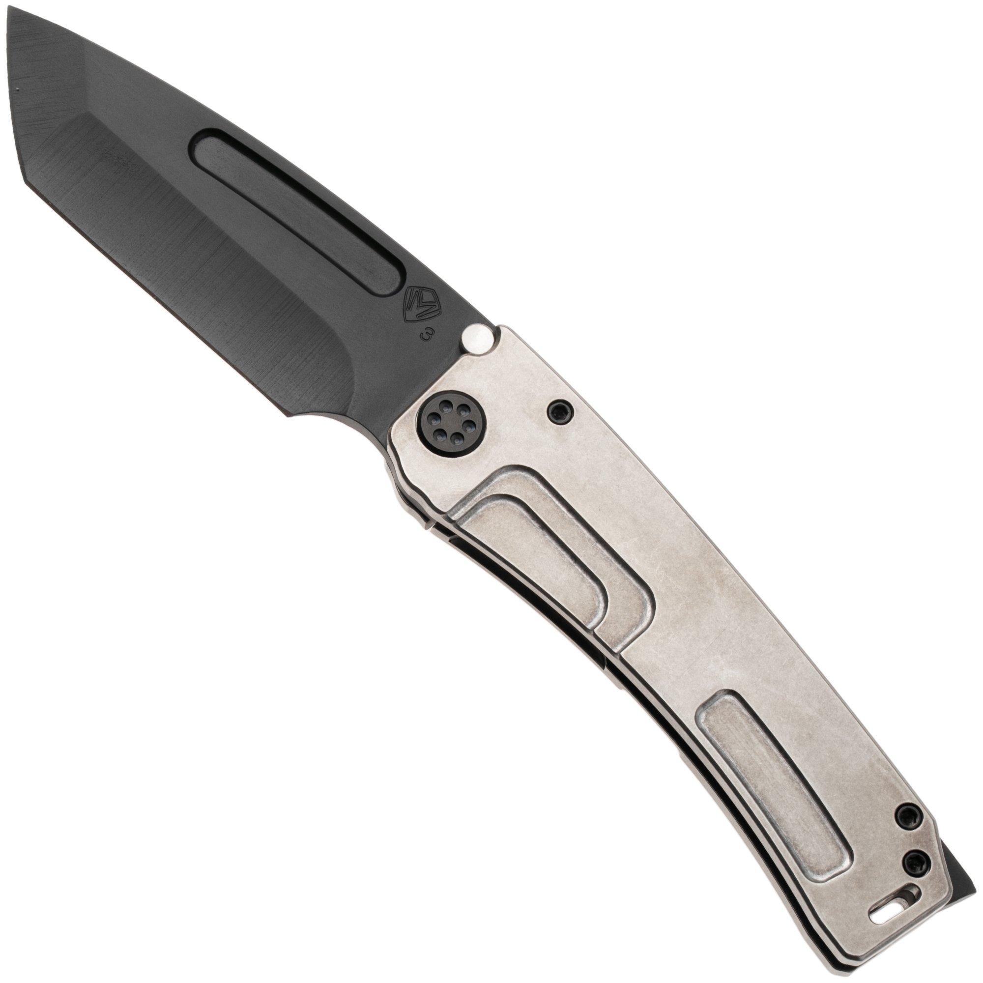 Medford Marauder-H 26-MMH-01, DLC CPM 3V Tanto Blade, Tumbled Titanium Handles, Black hardware, zakmes