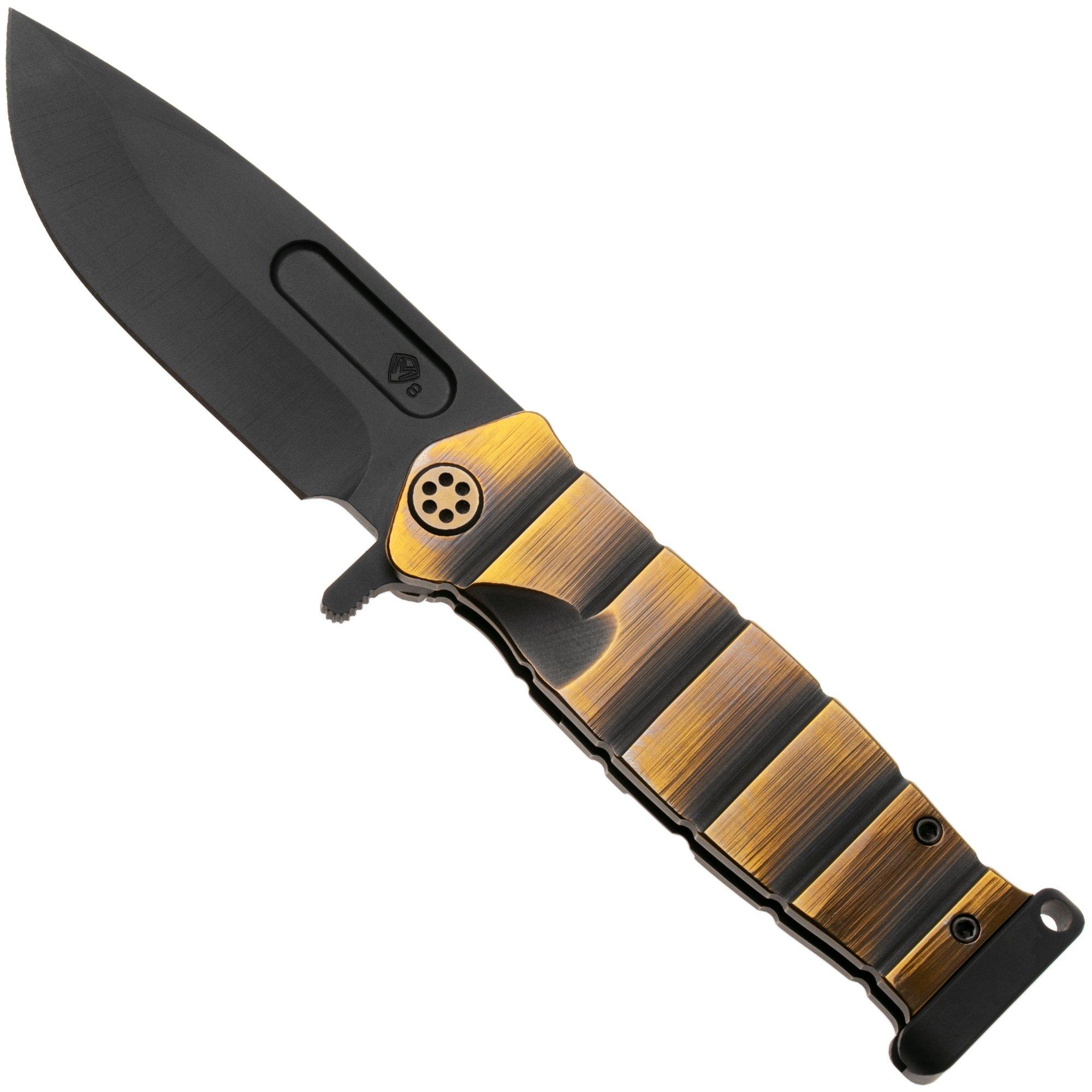 Medford USMC Fighter Flipper 26-UFF-04 Black DLC S35VN Blade, Black Bronze "Armadillo" Titanium Handles and Hardware, Black DLC Pommel, zakmes