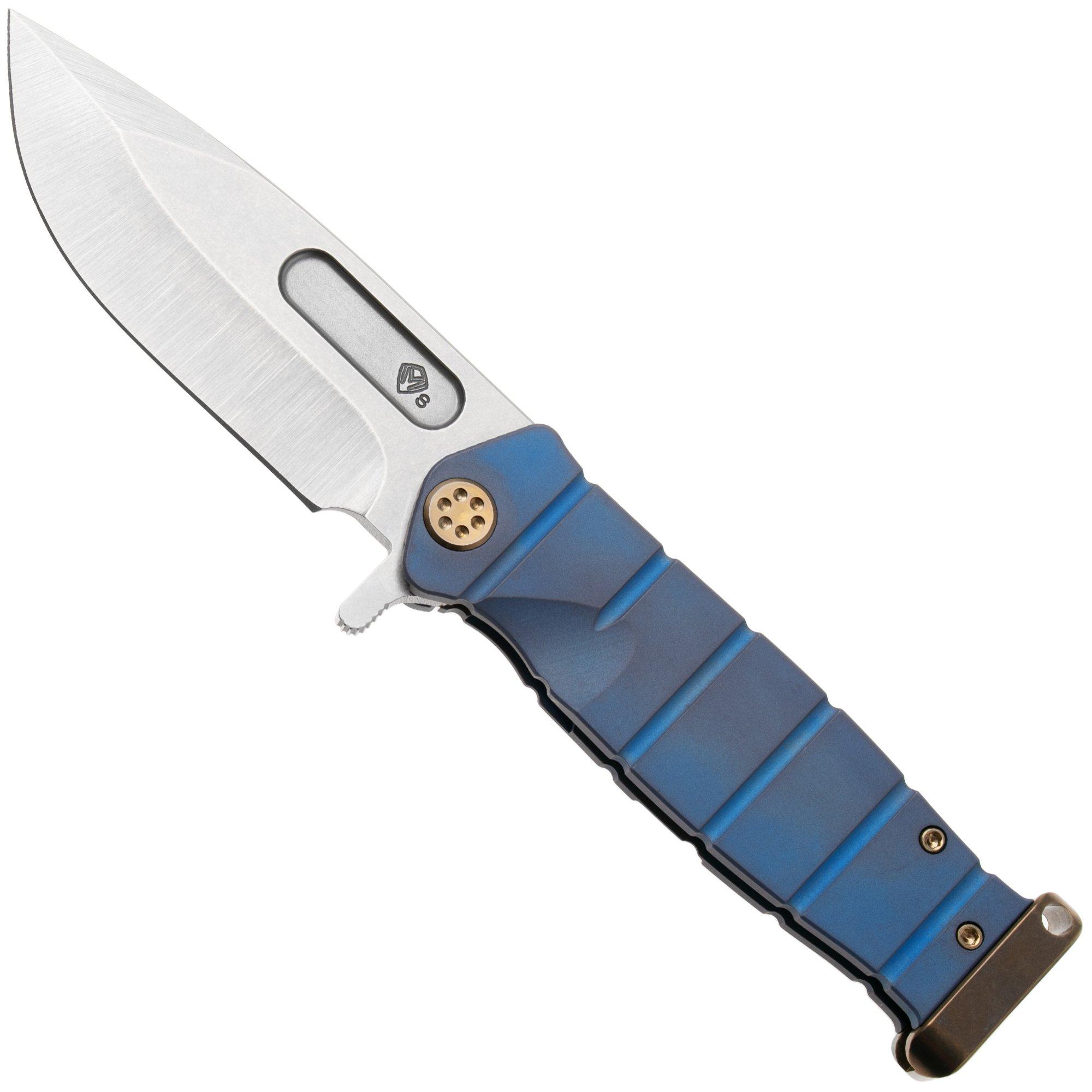 Medford USMC Fighter Flipper 26-UFF-05 Tumbled S35VN Blade, Blue Titanium Handles, Bronze Hardware and Pommel, zakmes