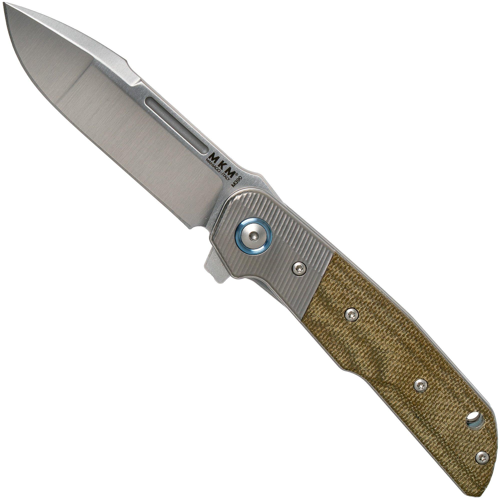 MKM Clap LS01-GCT Titanium, Green Canvas Micarta pocket knife, Bob Terzuola design