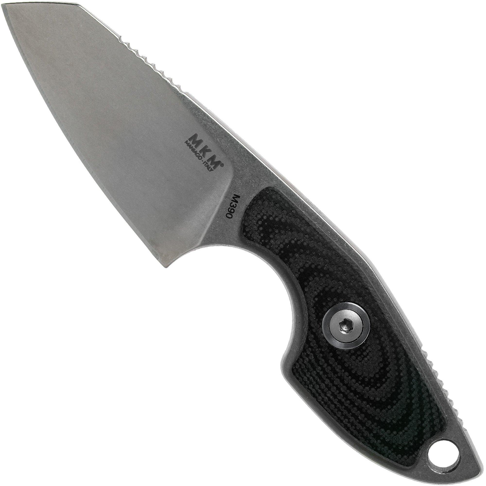MKM Mikro 2 Wharncliffe, Stonewashed Black G10 neck knife, Jesper